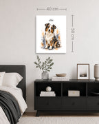 Australien Shepherd Hundeportrait im Aquarell-Stil auf einer 40 × 50 cm Leinwand