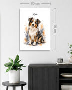 Australien Shepherd Hundeportrait im Aquarell-Stil auf einer 50 × 70 cm Leinwand