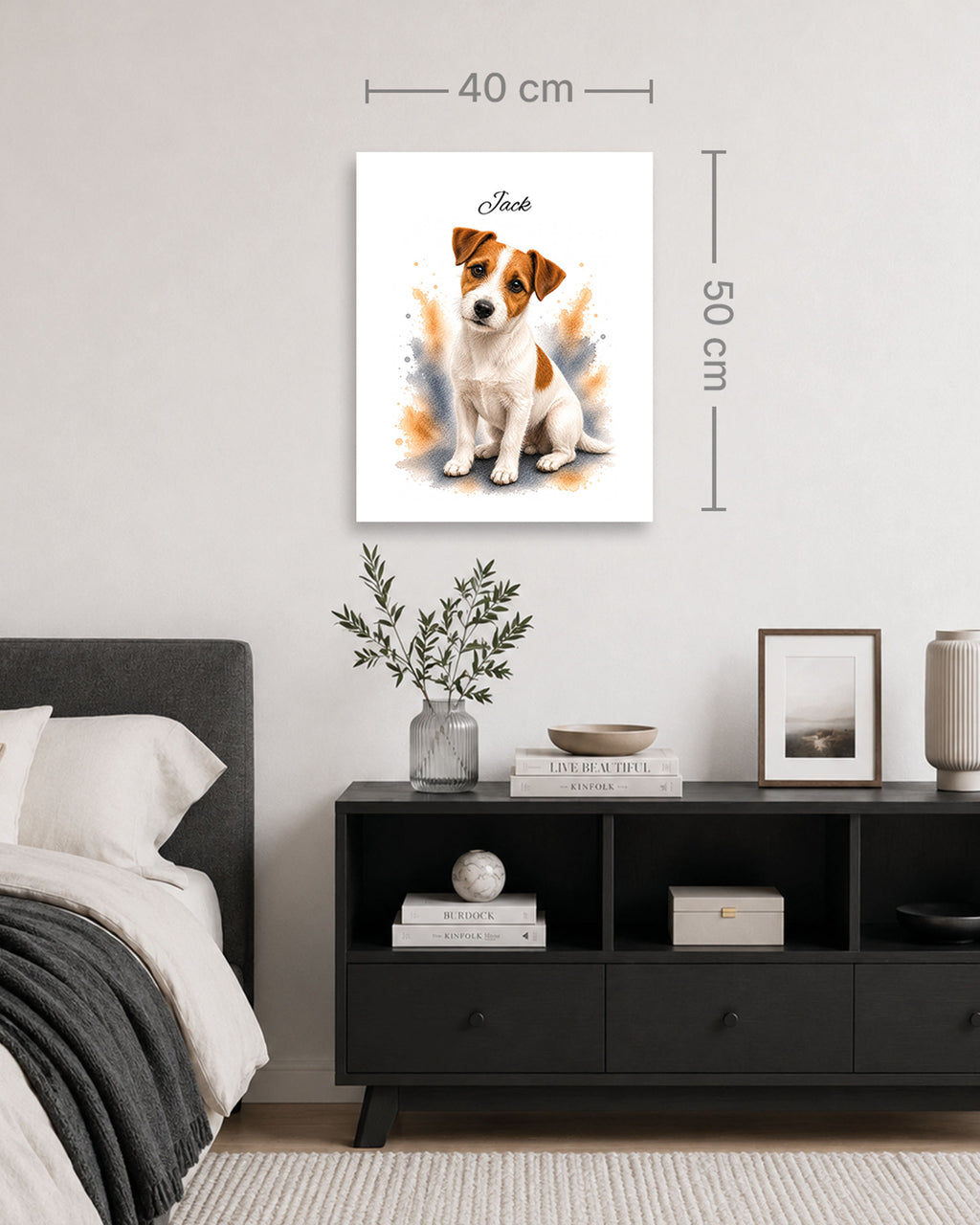Jack Russell Terrier Hundeportrait im Aquarell-Stil auf einer 40 × 50 cm Leinwand
