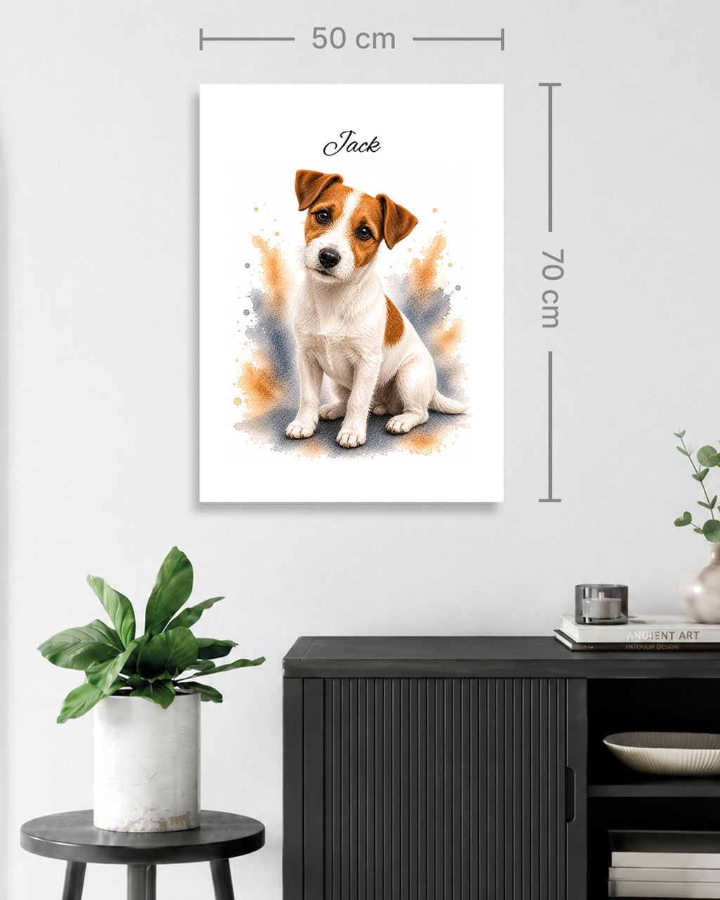 Jack Russell Terrier Hundeportrait im Aquarell-Stil auf einer 50 × 70 cm Leinwand