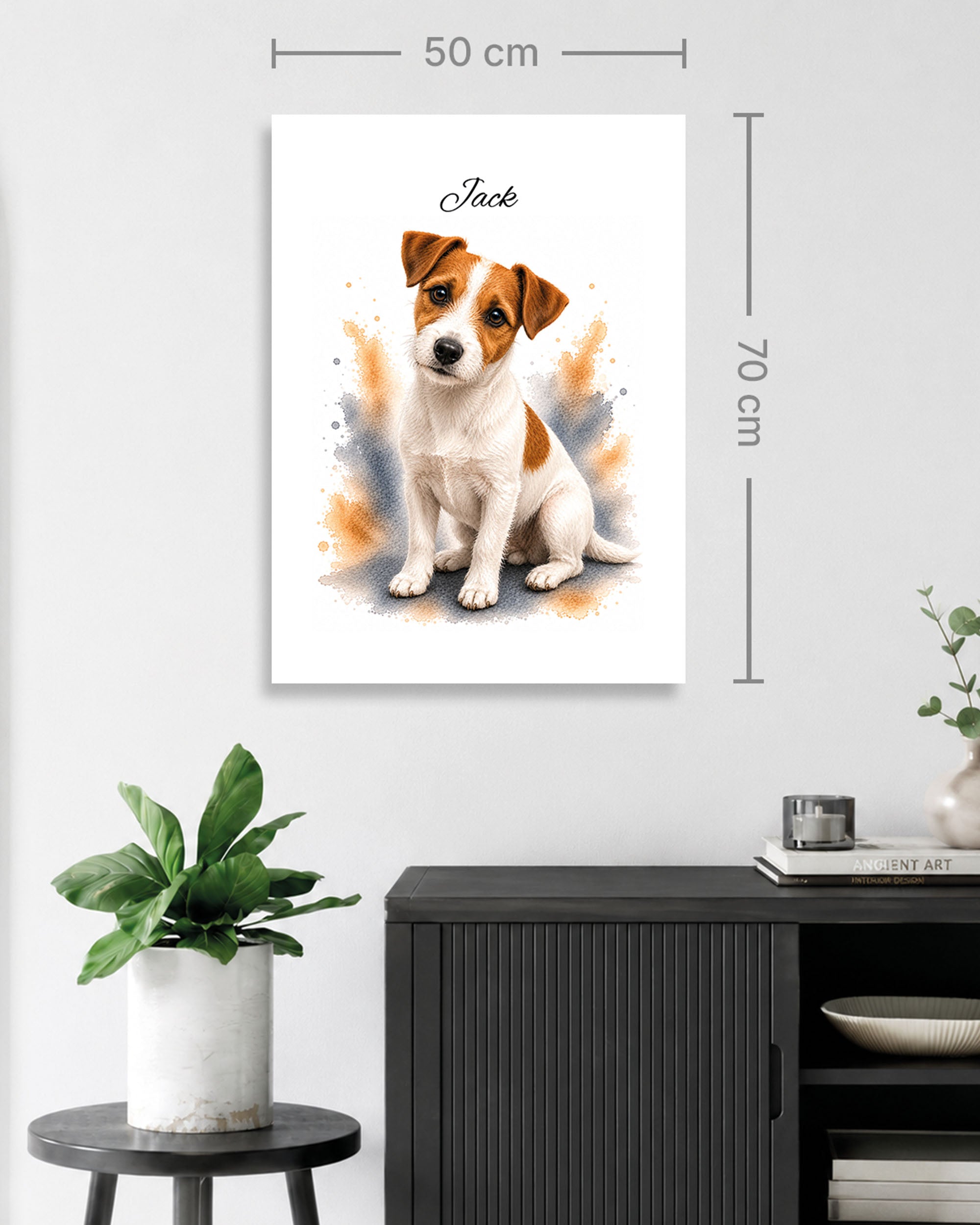 Jack Russell Terrier Hundeportrait im Aquarell-Stil auf einer 50 × 70 cm Leinwand