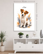 Jack Russell Terrier Hundeportrait im Aquarell-Stil auf einer 70 × 100 cm Leinwand