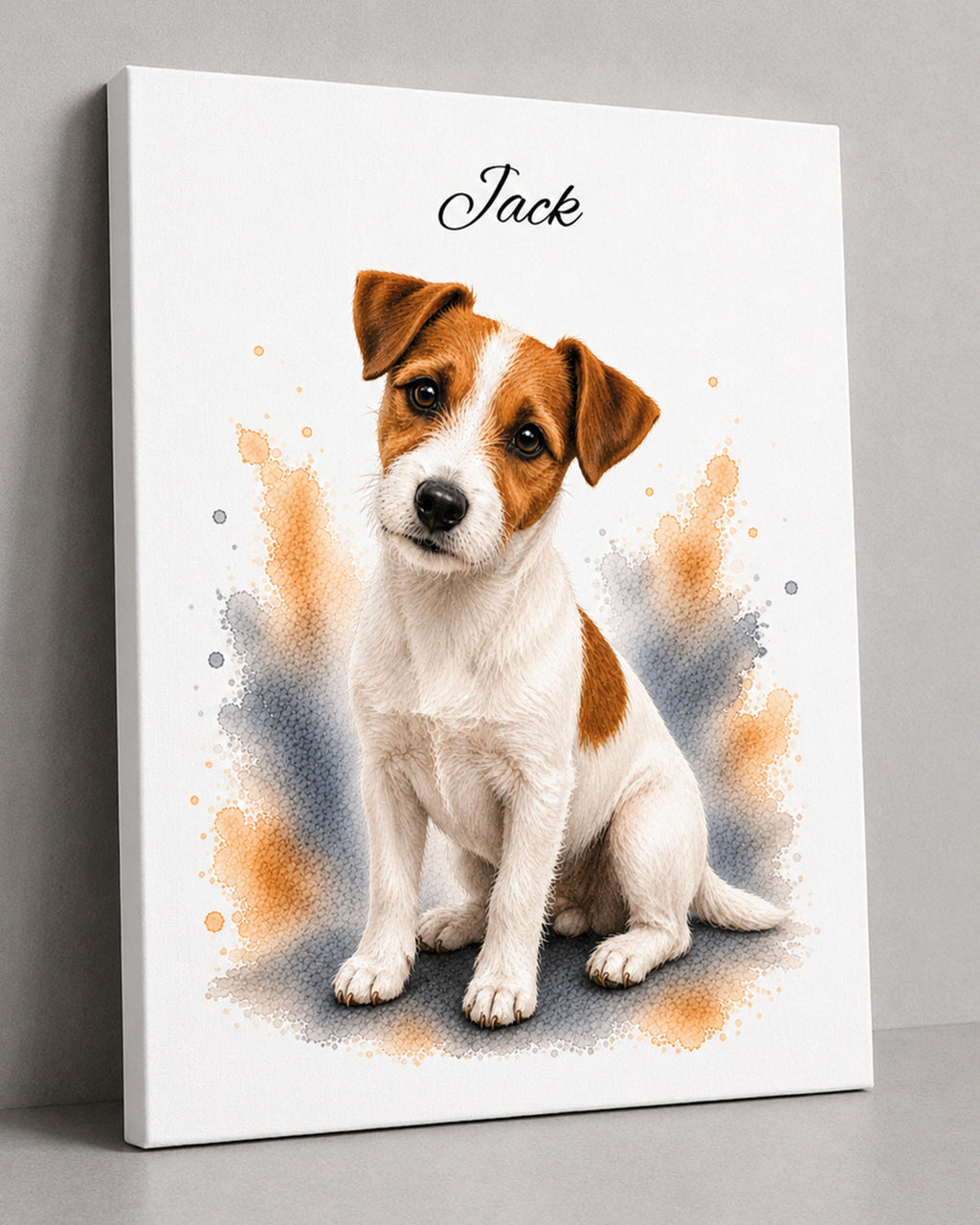 Jack Russell Terrier Hundeportrait im Aquarell-Stil Leinwand Schrägansicht