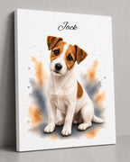 Jack Russell Terrier Hundeportrait im Aquarell-Stil Leinwand Schrägansicht