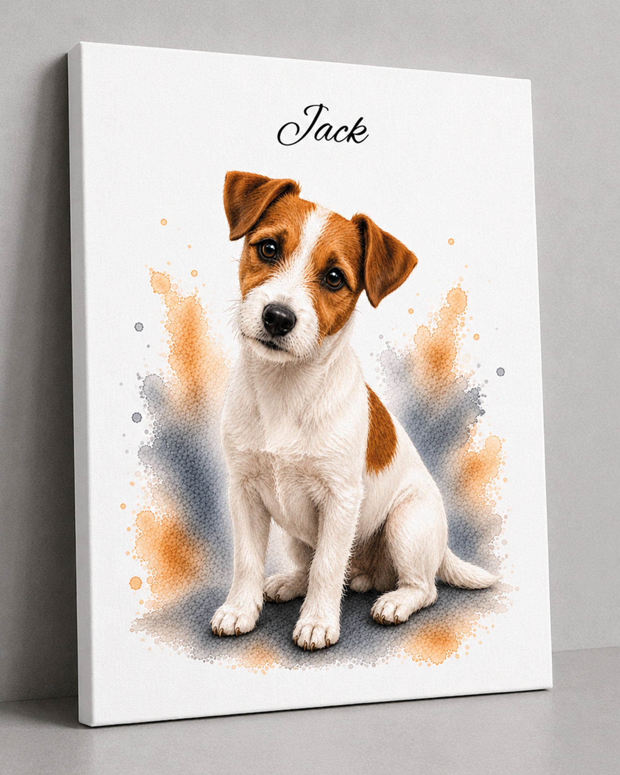 Jack Russell Terrier Hundeportrait im Aquarell-Stil Leinwand Schrägansicht